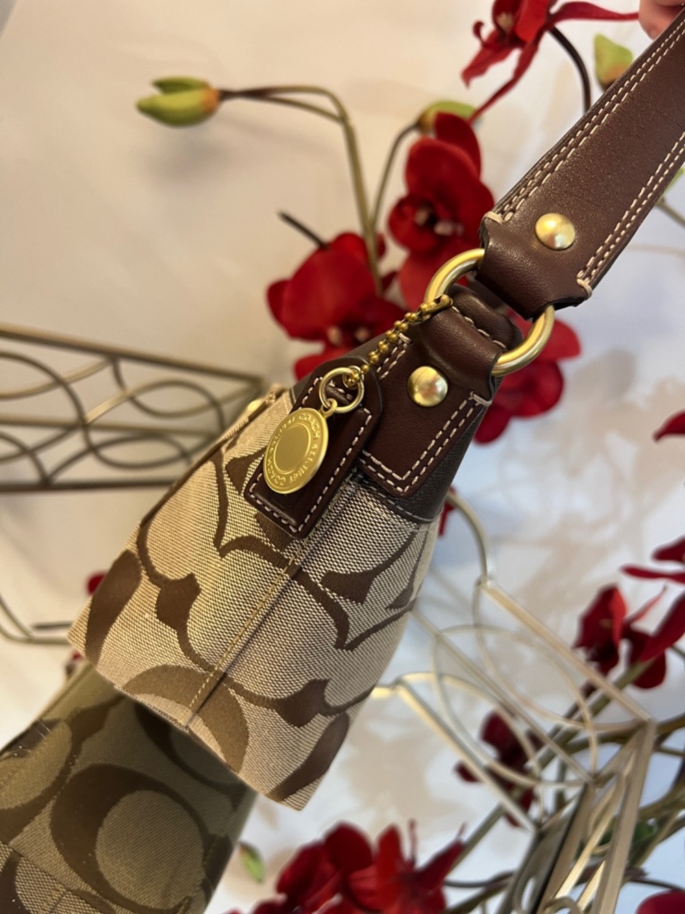 Y2K Coach Signature “C” Monogram Baguette Shoulder Bag – Khaki/Brown #11688 - Picture 6 of 16